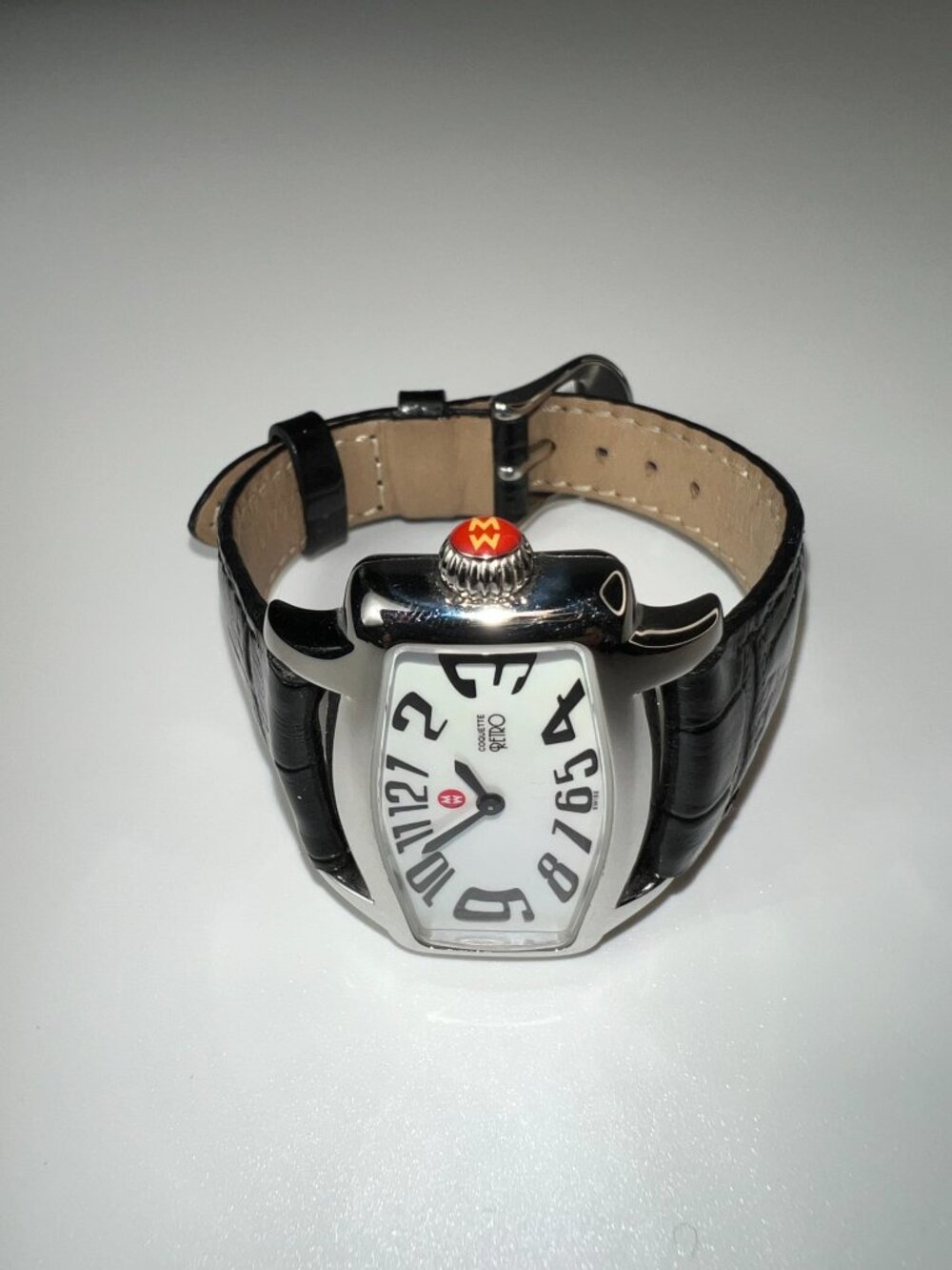 RARE MICHELE Coquette Retro Watch MOP Dial - Black Leather Belt - SWISS - Picture 8 of 12